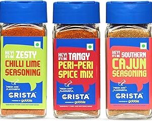 CRISTA International Seasonings Combo Pack - 6 | Cajun Seasoning x 1, 45 gms | Chilli Lime Seasoning, 50 gms | Peri Peri Mix x 1, 45 gms | Zero added Colours, Additives & Preservatives | Pack of 3