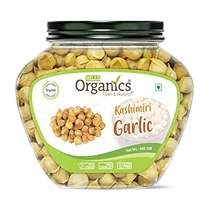 HILLS ORGANICS Kashmiri Garlic (Lehsun)- 400 Gram | 100% Fresh & Natural Organic Single Clove Garlic | Snow Mountain Garlic | Allium Sativum - Jar Pack, Whole